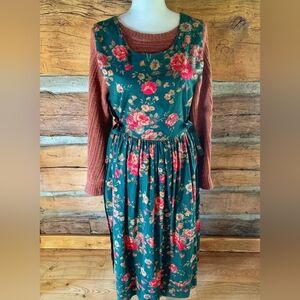 Vera Bradley 90s pinafore jumper dress floral